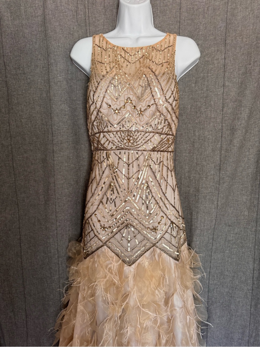 Sue Wong Art Deco Beaded Feather Flapper Wedding Gown Gatsby Dress Sz 6 **READ** - Picture 2 of 13